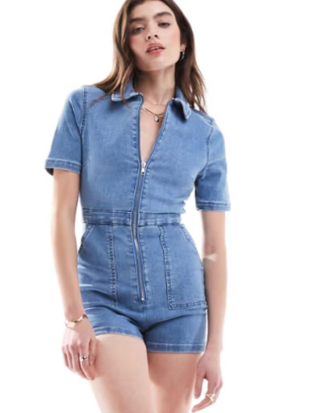 ASOS retro light denim romper US 8 nwot